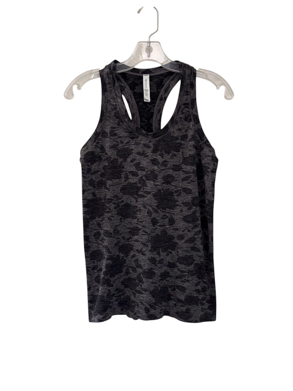 Athleta Black & Gray Heathered With Floral Print Racerback Tank Top Size Medium
